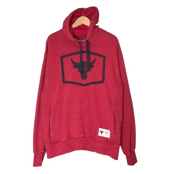 Under Armour Project Rock Hoodie Long Sleeve Red Black Hooded Sweatshirt Large - Picture 3 of 15